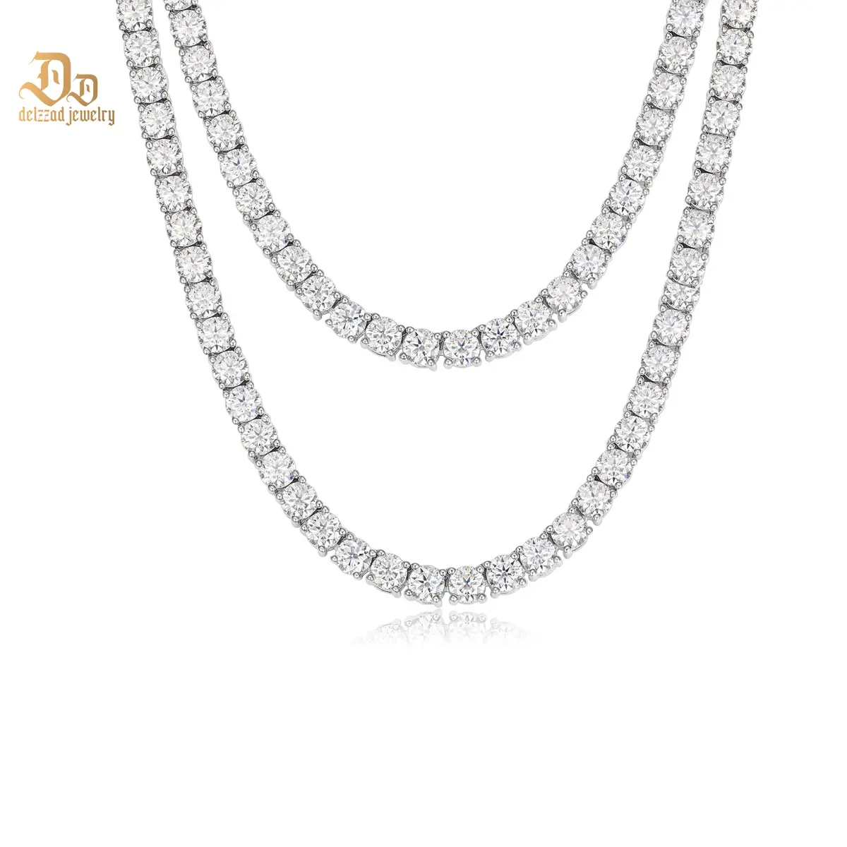 Delzzad S925 Hip Hop Tennis Chain Synthetic Moissanite Tennis Chain In 925 Sterling Silver Christmas Gift