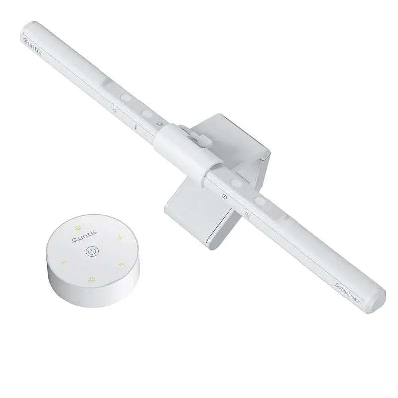 Quntis White Bar Shape Monitor Light Bar - PR Eye-Care Glare-Free USB Desk Lamp for Indoor Use, Dimmable with Stepless Adjustable & Auto-Dimming Dual Controls, Modern Space-Saving Office Accessory, Modern Aesthetic Space-Saving Desk Accessories
