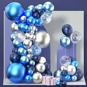 PartyWoo Multi-Size Metallic Balloons Set - 100 Pcs Round Shape Rubber Balls (18/12/10/5 in Navy Blue, Silver) for Birthday Party Decorations Celebration