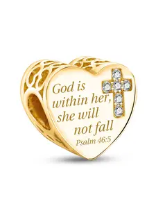 Original Designed Gold Plated Charm, Loving-heart Shape Cross Angel Eiffel Tower Collection Religious Pendant Ball Suitable for Bracelets Making Kits Women's Jewelry Gift Anniversary Gift Daily Wear Decoration Cross Bead Charm