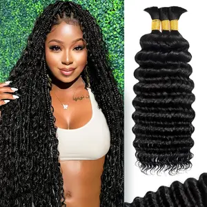 [$29 Deep Wave Bulk Hair] for Braiding 12A Remy Hair for Boho Braids 110g per pack No Weft Soft Fluffy Texture for Natural-Look Bohemian Braids