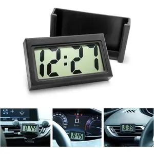 Mini Digital Clock for Car Dashboard, Battery Operated & Clear LCD Screen Time Display, Small Digital Clock with Self-Adhesive Bracket (Black)
