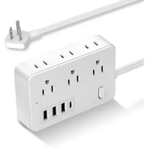 10Ft Surge Protector Flat Extension Cord Flat Plug Power Strip, 6AC Outlets, 4 USB Charger(1 USB C Port), 1700 Joules Protection, Office Supplies, Dorm Room Essentials