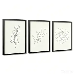 3-Piece Neutral Minimalist Botanical Line Art Prints, Plant Wall Decor for Home Interior