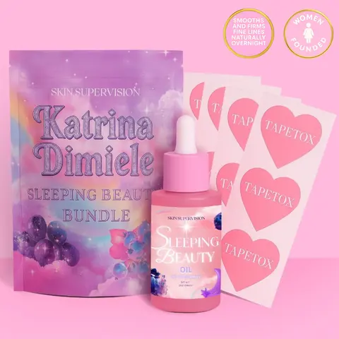 SKIN SUPERVISION Limited Edition Unisex Anti-Aging Beauty Bundle Kit - Sleeping Beauty Themed, All Skin Types Suitable, Includes Wild Blueberry Oil, TapeTox Hearts Wrinkle Tape