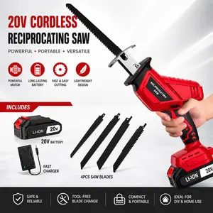 reciprocating machine.【FathersDayGift】Cordless Reciprocating Saw with Battery & Charger, 4 Blades - Variable Speed, Ergonomic Grip, Lightweight 4.3lbs, Self-Locking Chuck for Wood/ Metal/ PVC Cutting -Outdoor Garden DIY Tool, Modern Tool Design Home
