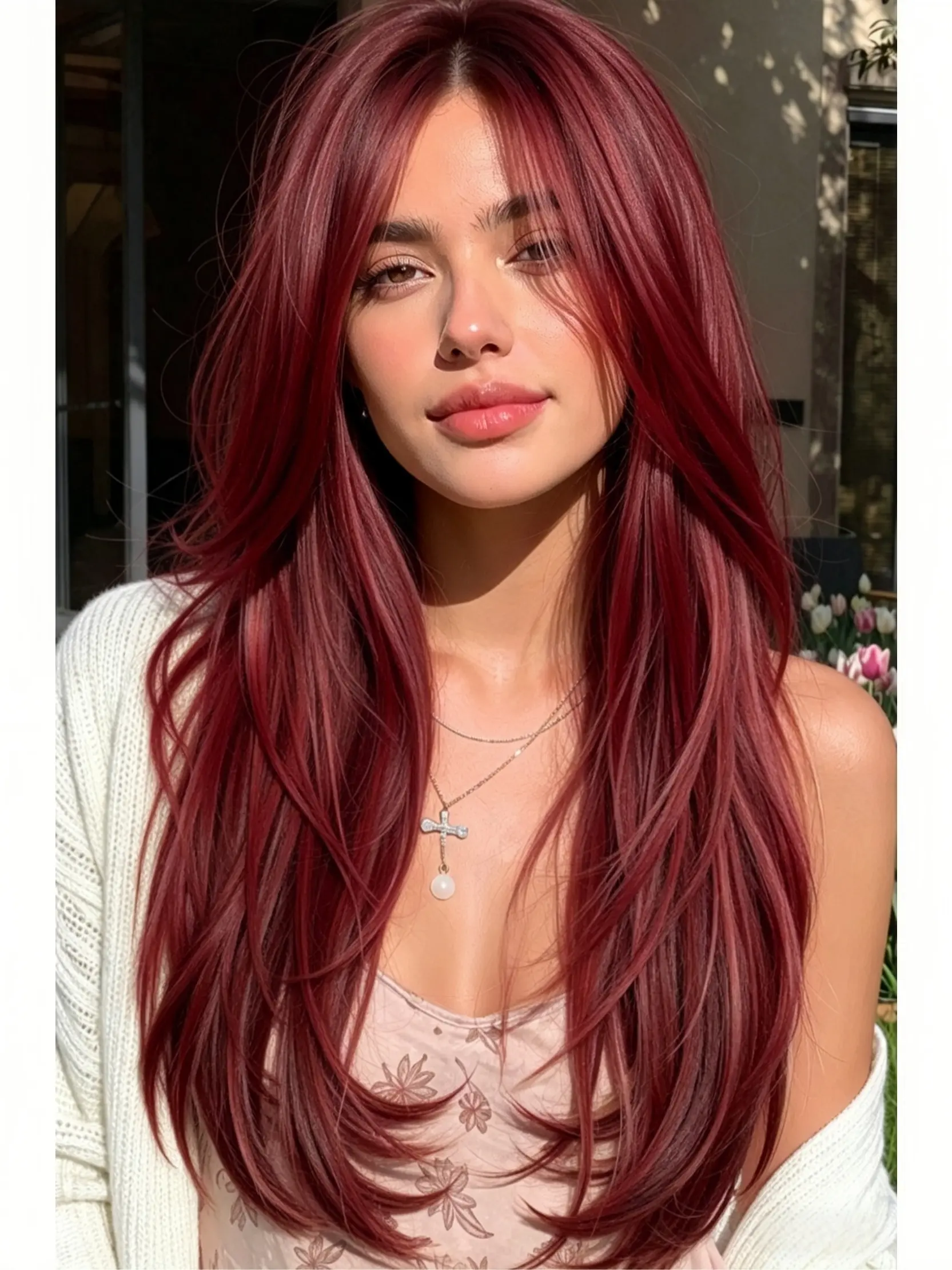 Burgundy Red Long Straight Wig for Women, 28 Inch Middle Part Synthetic Hair Wig with Natural Hairline, Heat Resistant Fiber, No Glue Needed, Perfect for Daily Party Cosplay, Synthetic Wigs, Glueless Wig