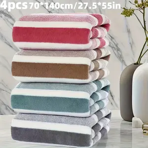 4pcs Sports Bath Towel Set Striped - Gym Towel 27.5*55.1 Inch, Quick Dry Microfiber Bath Towel for Workout Swimming Yoga, Soft Absorbent Towel Set for Men Women, Fast Drying Fitness Towel for Travel Beach Gym, Gym Towels For Sweat