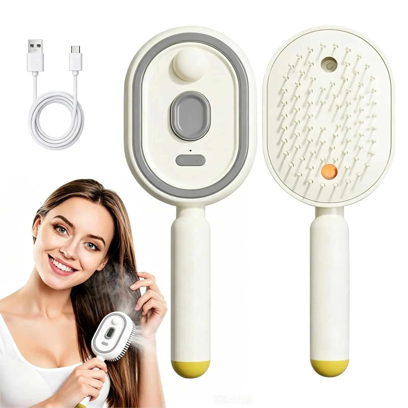 Electric Spray Air Cushion Massage Comb, Steam Brush for Hair, 3-in-1 Electric Spray Hair Brush for Detangling, Anti-Frizz, Scalp Care & Hydration, Wet/Dry Use