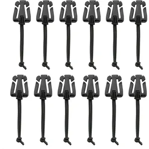 Molle Clips, Molle Attachments 12Pcs - Tactical Gear Clips with Elastic Rope, Web Dominators for Backpack Straps Management, Hydration Tube, Outdoor Sports Accessories (Black, Khaki, Orange)
