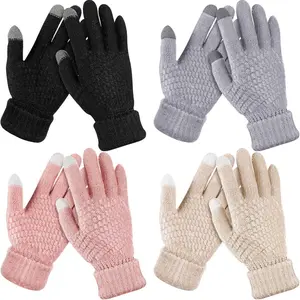 4 Pairs Women's Winter Touch Screen Gloves Soft Warm Fleece Lined Knit Elastic Cuff Texting Gloves Beauty & Personal Care