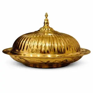 Large Luxury Metal Serving Dish with Domed Lid – 45 cm (Gold)