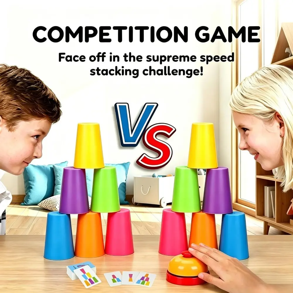 Plastic Rainbow Speed Stacking Cups Set - Hand-Friendly, Kids' Indoor Sports Puzzle Toy for Hand-Eye Coordination Training, Party Fun