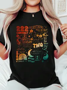 222 Numerology Spiritual Personal Number 222 Angel Number T-Shirt Print T-Shirt Casual Crew Neck Short Sleeve Comfort Tee Top For Spring & Summer Women's Clothing