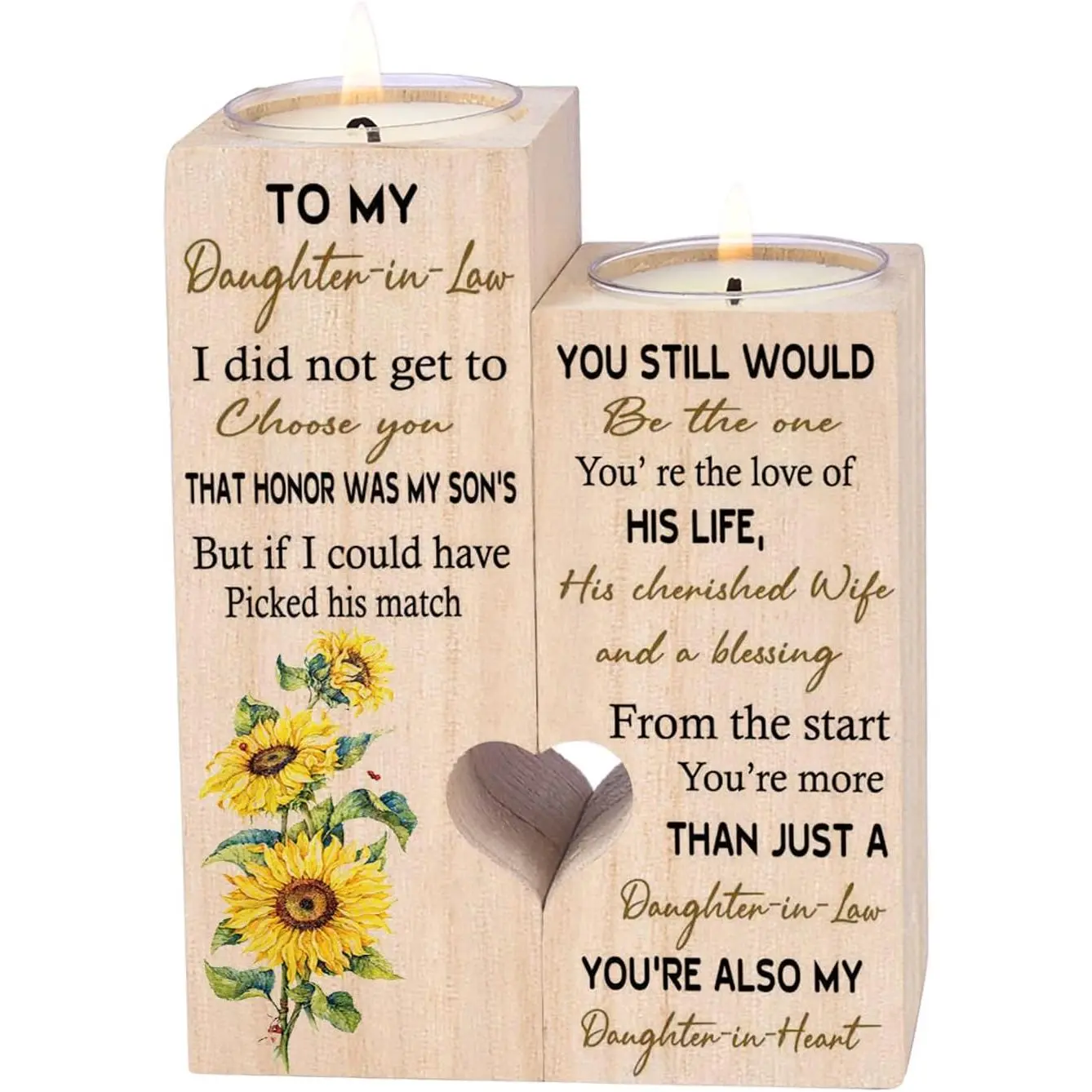Rustic Natural Wood Tea Light Holder with Personalized Heart Cutout, Customizable Decoration for Daughter-in-Law, Indoor Home Decor Birthday Gift, Indoor Decor, Personalized Heart Design