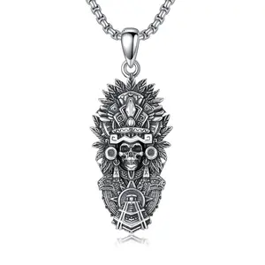 Mictlantecuhtli Skull Mexico Necklace 925 Sterling Silver Aztec Necklace Mayan Mexican Jewelry Christmas Birthday Gifts for Men Women Unisex TikTokShopBlackFriday