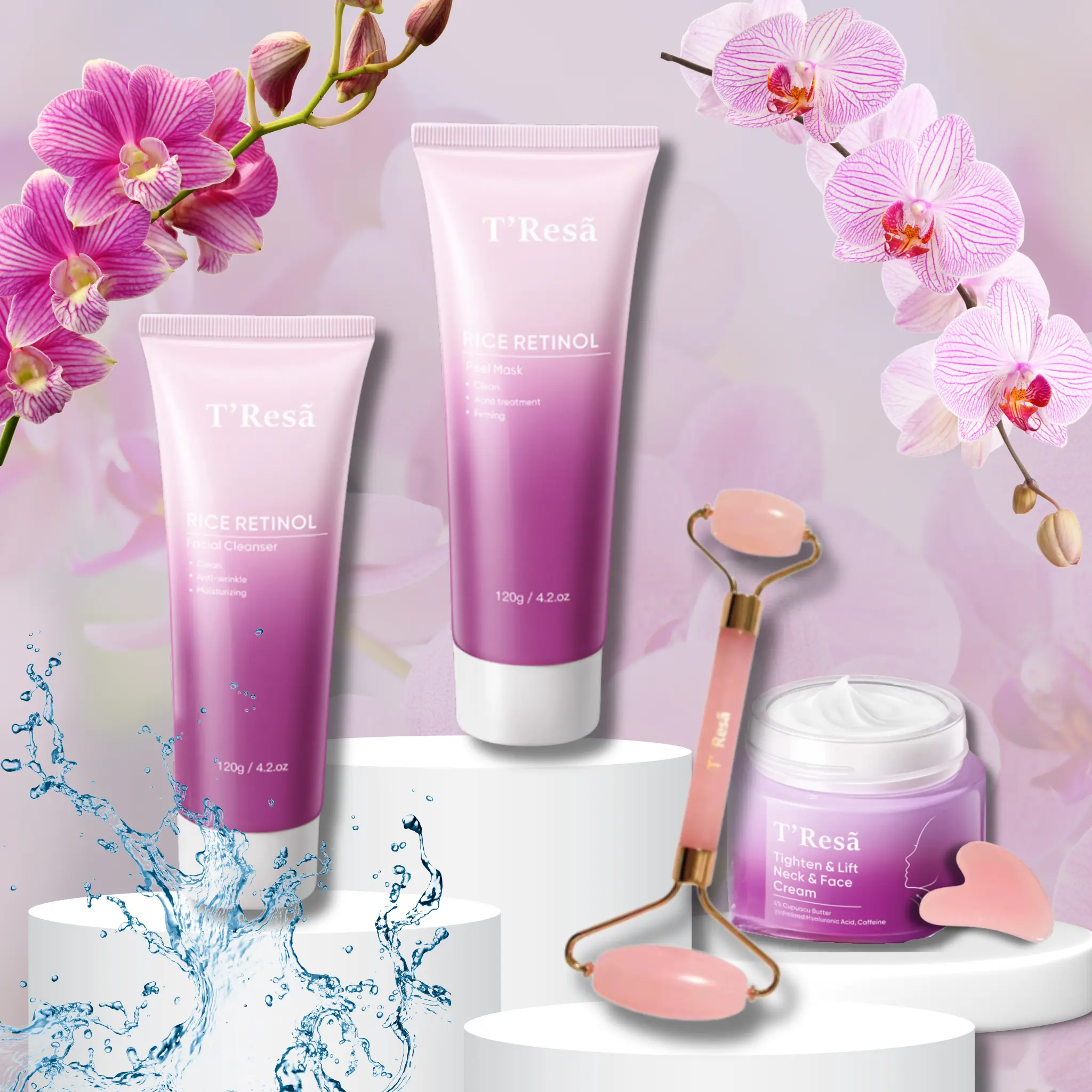 T'Resa Bundle - Facial Cleanser, Peel Mask, and Tighten & Lift Neck & Face Cream for Acne Prevention, Blackhead Removal, and Hydration