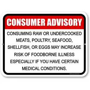 Honey Dew Gifts, Consumer Advisory Consuming Raw or Undercooked Meat May Increase Risk of Foodborne Illness, 9 inch by 12 inch, Made in USA, Metal Business Warning Signs, Restaurant Signs, HDG-1489