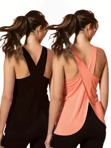 2-Piece Pack for High-Elasticity Quick-Dry Women's Workout Tank Tops, Sports Tank Tops, Active Tops, Breathable Yoga Fitness Tops for Gym, Running, All-Season Wear, Pink & Coral, Comfortable Fit, Sleeveless Gym Tops