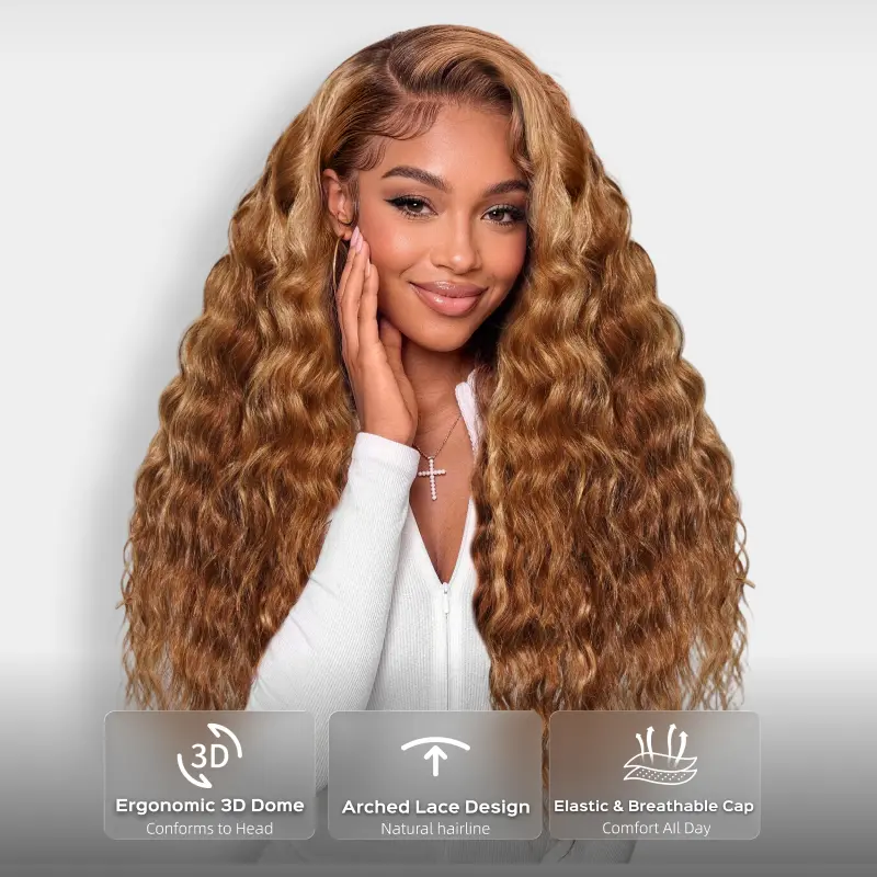 Megalook Bohemian Natural Curl Highlight Honey Blonde 13x6 Glueless Wigs  Put On Go With Drawstring Band 100% Human Hair Wig#WorldCup2026#gameday outfits#SummerWins #DealsForYouDays