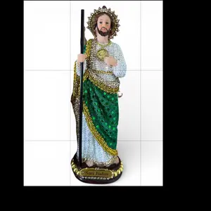 9 “ Inch Iced Out Saint Jude Statue with Golden Accents and Beaded Detailing for Home Deco Featuring San Judas Design