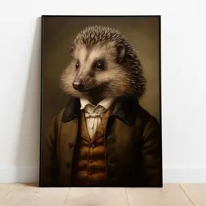 Renaissance Hedgehog Portrait Art Print, Vintage Animal Head Human Body Poster, Whimsical Hedgehog Wall Decor, Classic Room Art, Unframed