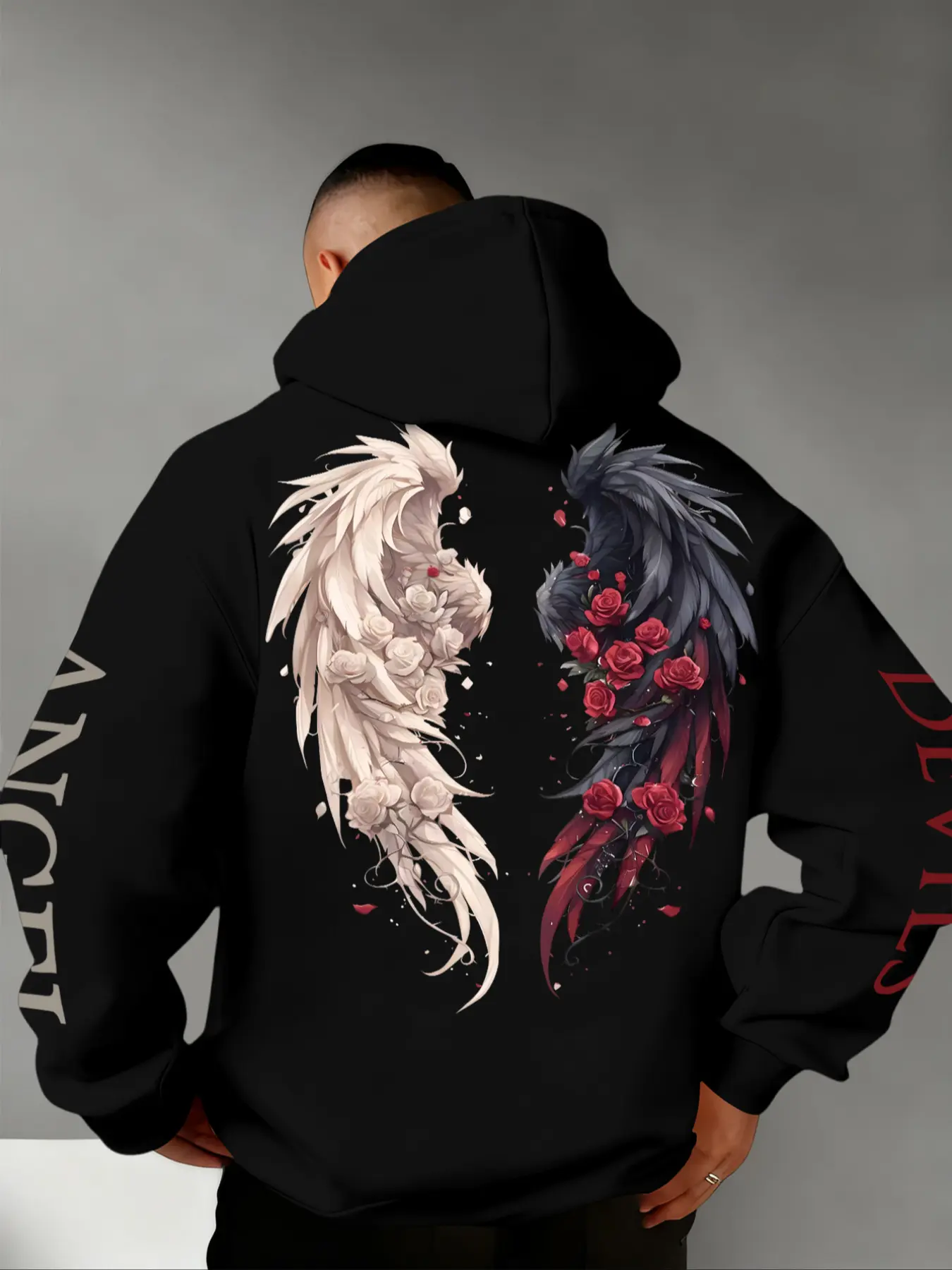 Men's Autumn Winter Demon Angel Wing Hoodie, Gothic Hooded Sweatshirt, Casual Streetwear Hoodie, Soft Cotton Fabric, Comfortable and Warm, Casual Style, Fall & Winter Wear, Sweatshirts