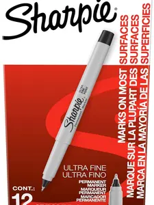 Sharpie Permanent Markers, Ultra Fine Tip, Black, 12 Count - Office Supplies, Quick Drying, Fade Resistant, Ideal for Posters, Drawing, Coloring