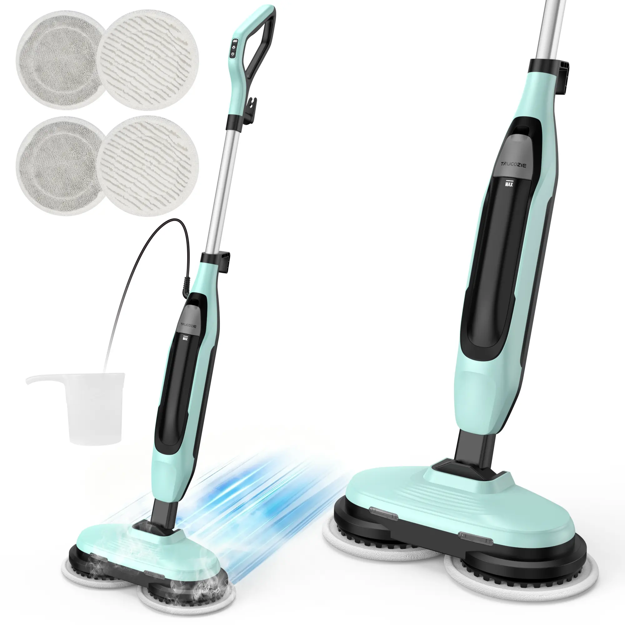 【2026 New Arrivals】Trucozie Electric Steam Rotating Spin Mop Scrubber, 230°F Smartsteam Sanitizing Antibacterial Cleaning Supplies, 2000RPM High-Speed Upright Hardwood Mop with Fingertip Control, LED Lights for Kitchen Pet Stains,sohochic