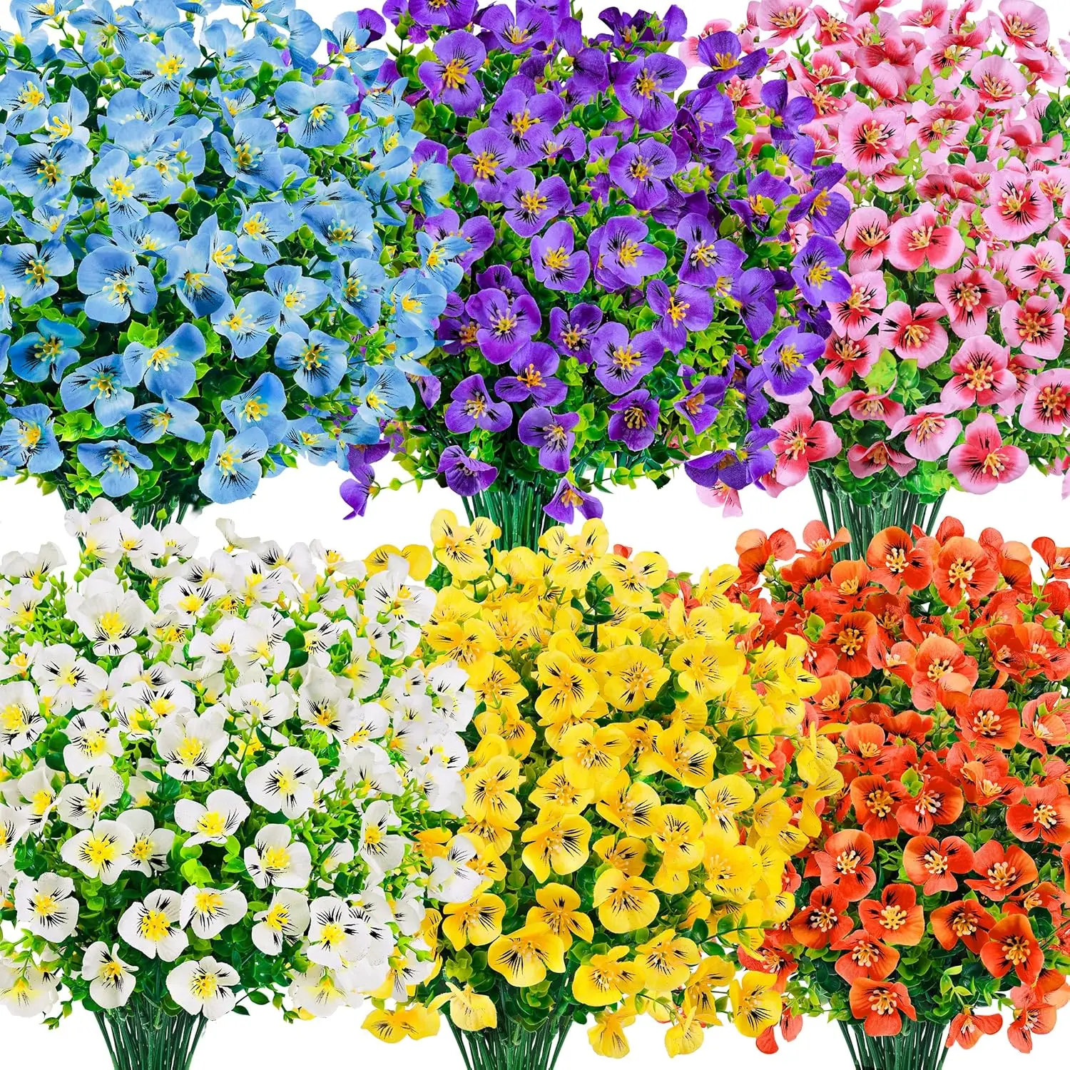 Der Rose 24 Bundles Artificial Pansy Flowers for Outdoors, UV Resistant 6 Assorted Colors Fake Pansies Faux Flowers Buk for Outdoor Planters Window Boxes Flower Beds Garden Decor Full Coverage Gift for Mom Silk