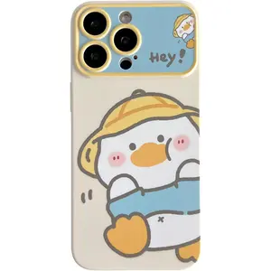 Cute Cartoon Duck Wear Yellow Hat Large Window Camera Lens Protector Phone Case Compatible with iPhone Case (Yellow,for iPhone 14)