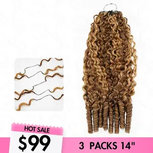 QVR Seamless Burmese Curly Feather Crochet Hair Highlight #P4/27 Machine Made Human Hair Extensions