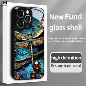 Phone Case: Dragonfly Print with Gemstone Embellishments. This Protective Case Features a Trendy Design for iphone17 17Air 16 Pro 15 Promax 14 Plus 13 12 11