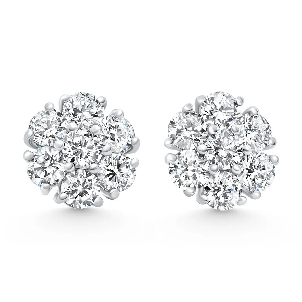 F/VS 3.60Ct Diamond Cluster Pave Studs Screwback Earrings 14k Gold Lab Grown