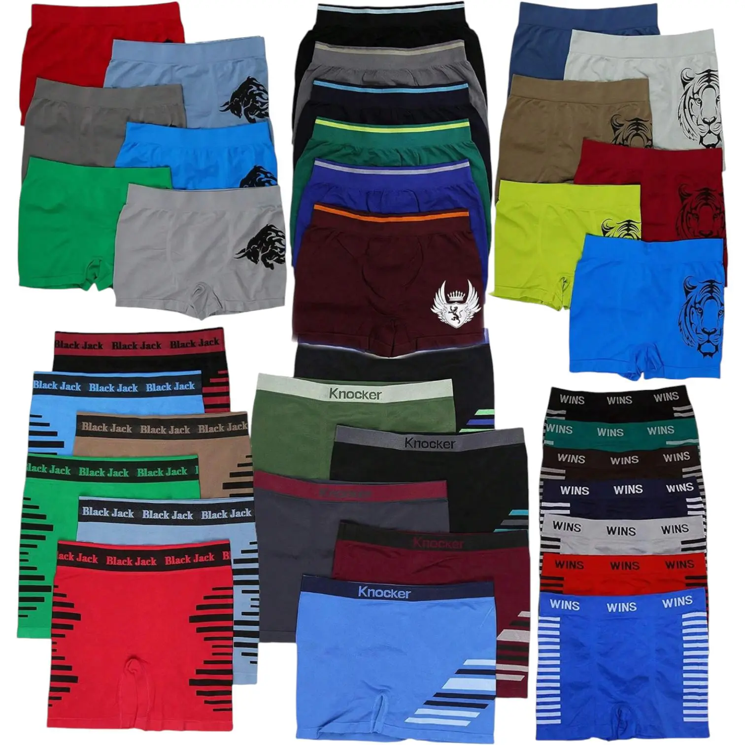 ToBeInStyle Men's Pack Of 6 Randomly Selected Seamless Boxer Briefs Elastic Fabric Menswear Classic