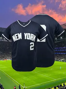 Men's Letter & Figure Patched Contrast Trim Mesh Breathable Baseball Jersey, Sportswear Top, New York Stitched, Loose Casual Comfortable V Neck Short Sleeve Baseball Top for Daily Wear, Sports Top for All Seasons, Jersey Tee