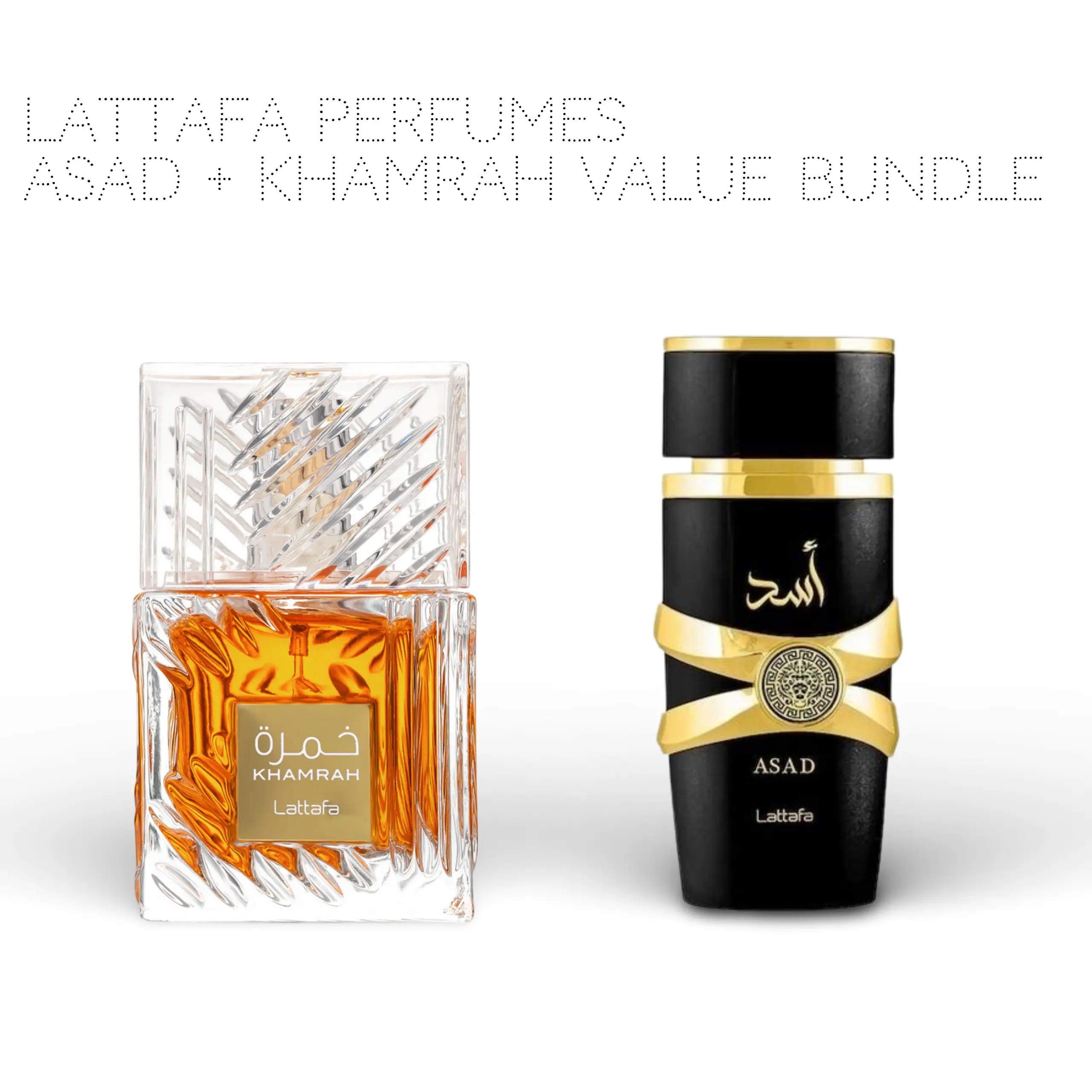 Lattafa Perfumes Asad + Khamrah 100ml (3.4 FlOz) - Long Lasting Perfume Value Bundle For Men - Perfume Gift Bundle, Aromatic Amberwood, Bold Scent