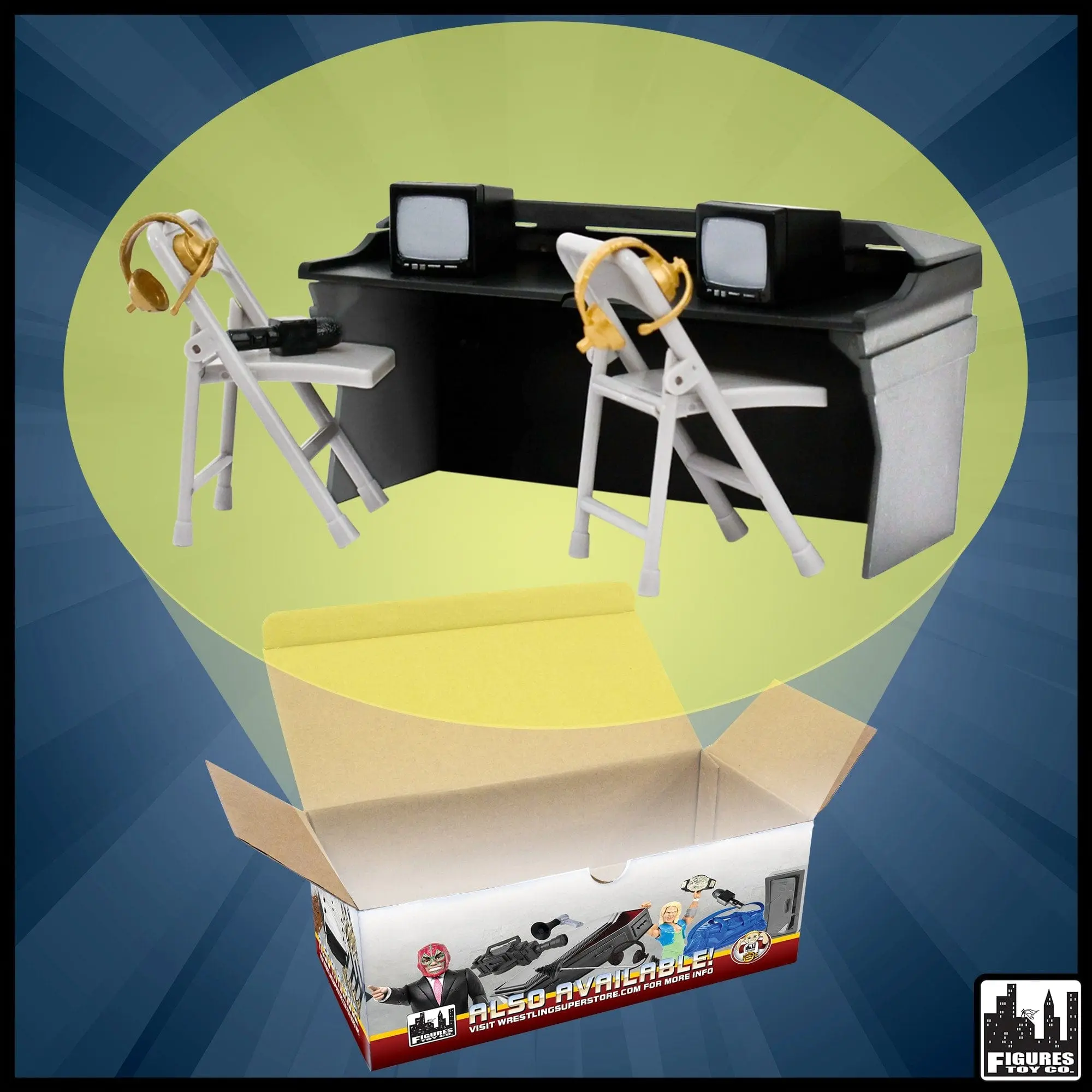 Black & Gray Commentator Table Playset For WWE & AEW Wrestling Action Figures