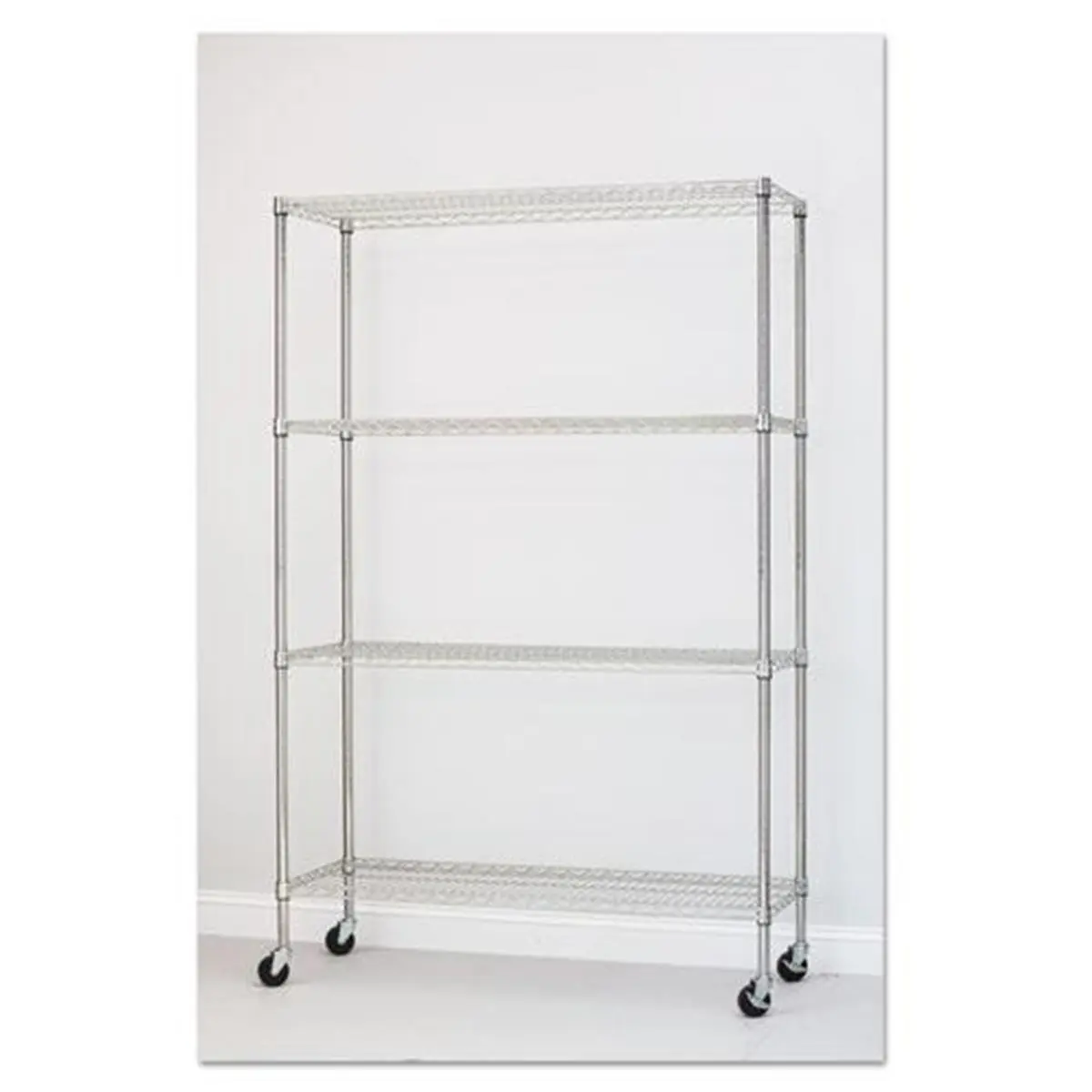 ALE1SW604818SR Heavy-Duty Adjustable Wire Mesh Steel Shelf Unit with Casters - 4-Tier Interlocking Stackable Kit for Garage Organization, Closet Storage, Craft Organization, Home Mobility Solution, Commercial Use
