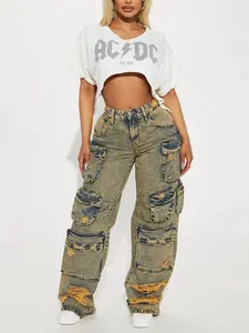 Nikki Non Stretch Acid Wash Cargo Jeans - Vintage Wash