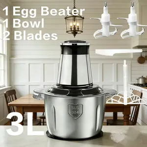3L Stainless Steel Electric Meat Grinder, Household Multifunctional Food Processor, Dough Mixer, Garlic Chili Mincer Machine