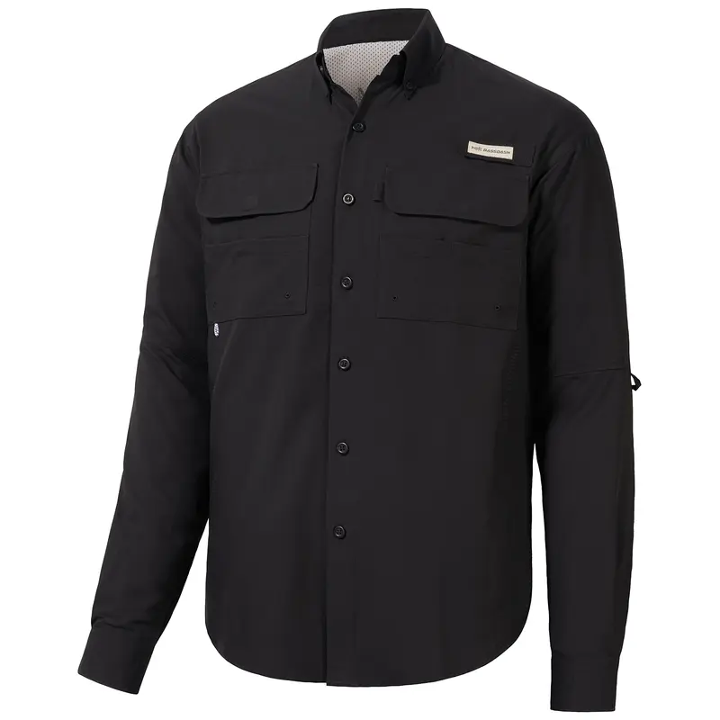 bassdash Men's Long Sleeve Button-Down Performance Fishing Shirt - UPF 50, Quick Dry, Short Hem, Sun Protection, Outdoor Use, Multiple Pockets