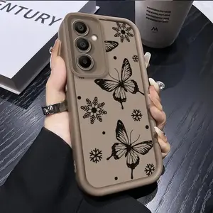Black Butterfly Snowflake Pattern Phone Case, TPU Shockproof Full Protection Case, Suitable for Samsung S21/22/23/24/25/NOTE20 PLUS ULTRA FE A13/14/15/16/17/33/34/35/36/52/53/54, Ideal Gift for Friends and Family, T3