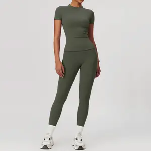 1 Set Sport Breathable Quick Drying Short Sleeve T-Shirt & Skinny Pants Set for Yoga Gym Workout Running, Ladies Sportswear, Minimalistic Outfit Athletic Tracksuit jogging sets for women