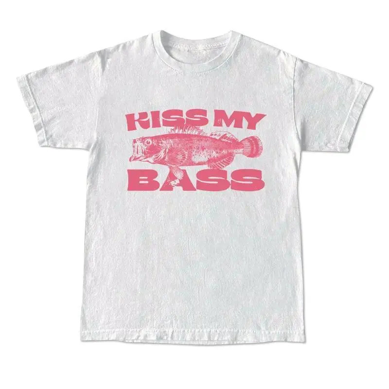 Kiss My Bass Vintage Style Fishing T-Shirt, Fisher Graphic Shirt Pink Design Limited Edition Menswear Birthday Christmas Day Hoodie Sweatshirt