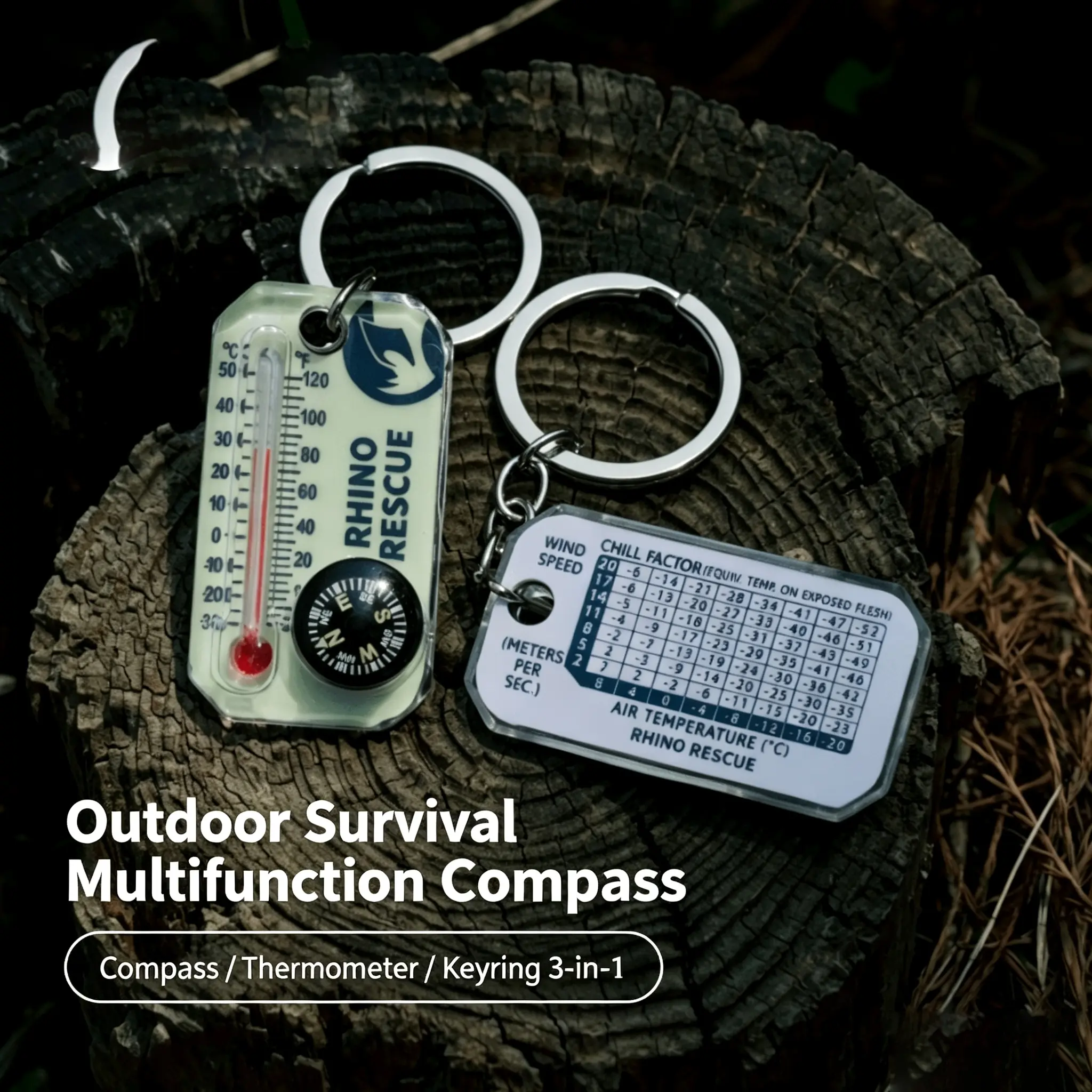 3-in-1 Outdoor Rescue Multi-Function Compass Keychain with Outdoor Gear for Hiking Cycling Camping