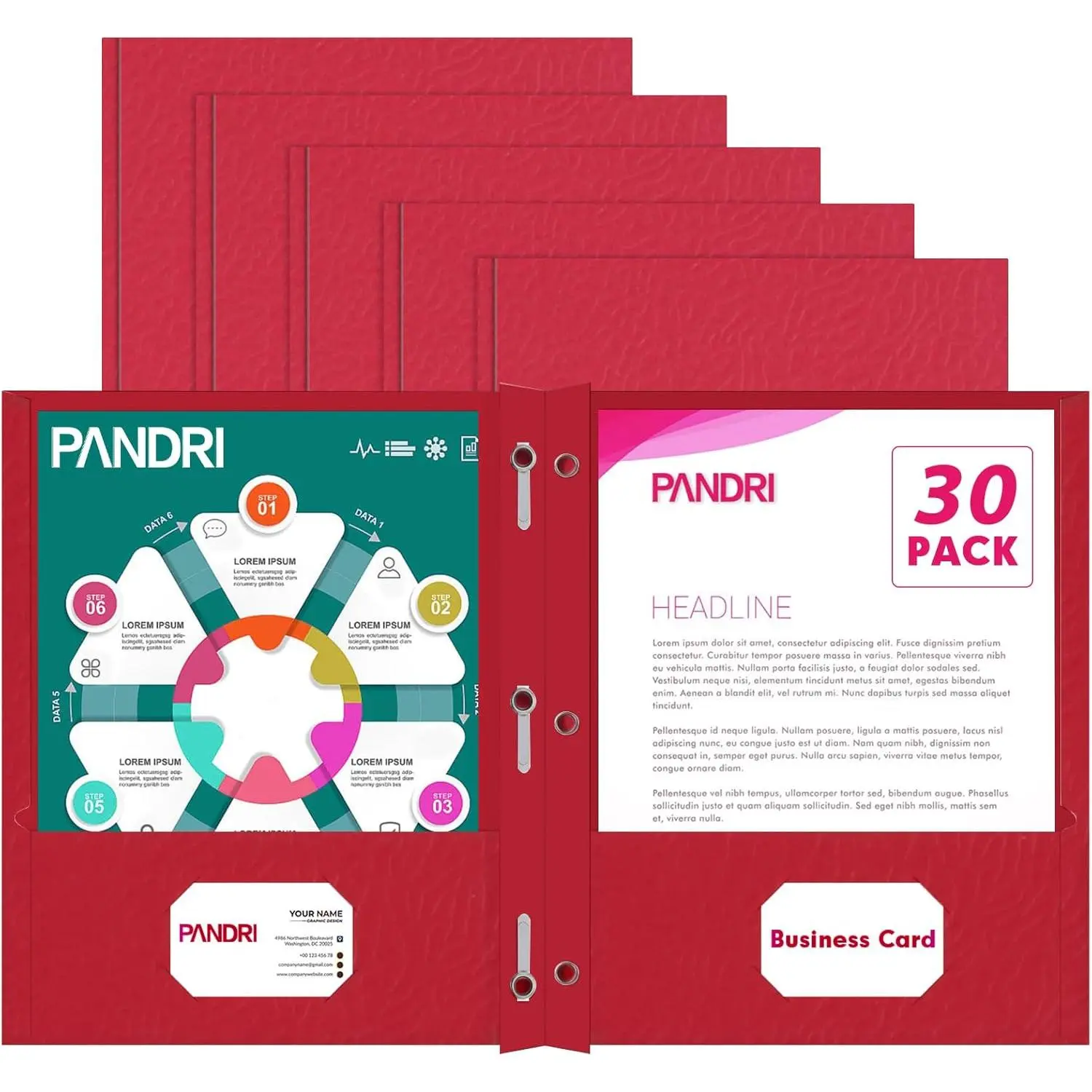 Two Pocket Folders, 30 Pack Two Pocket Folders with Prongs, 3 Prong Folders Designed for Office and Classroom, Letter Size Red