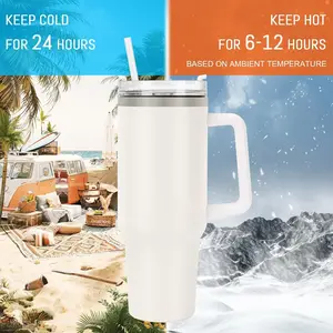 VacYaYa 40 oz Tumbler With Handle and Straw Lid Insulated Reusable Stainless Steel Water Bottle Travel Mug Iced Coffee Cup for Hot Cold Beverages Large Capacity BPA Free Dishwasher Safe