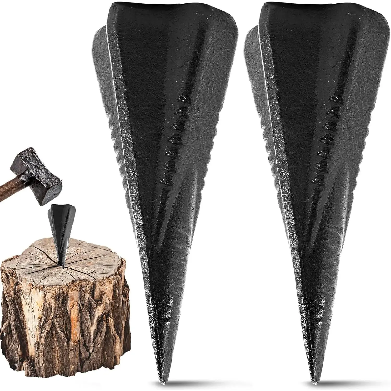 2 Pcs 4 Lbs Wood Splitting Wedges 4-Direction Diamond Design Forged Steel Manual Log Splitter Tool Splits Firewood into 4 Pieces with Less Effort Black