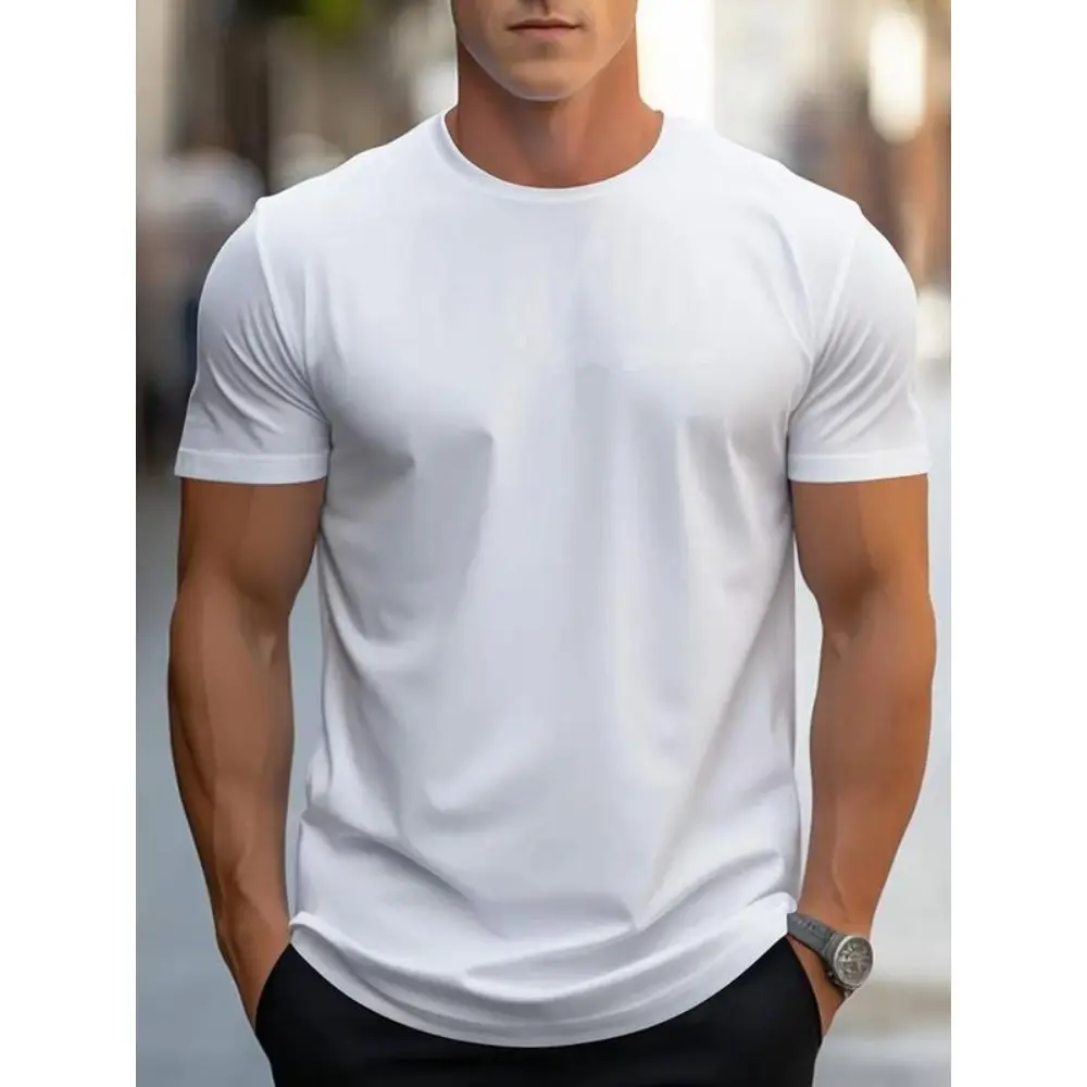 Men's Pure Cotton Short-Sleeve T-Shirt - Menswear Top, Relaxed Fit, White, Medium, Comfortable, Breathable, Everyday Wear, Tshirt, Shortsleeve, Soft, Plain, Casual, Tee, Basics, Solid Plain, Minimalist